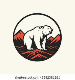 polar bear and mountain illustration logo design