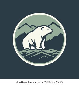 polar bear and mountain illustration logo design