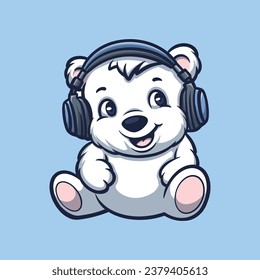 Polar Bear Music Chil Creative Cartoon Illustration