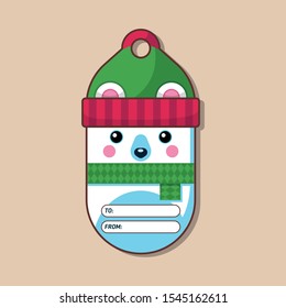 Polar bear. Name tag for a gift. Christmas character in a flat style. Vector illustration.