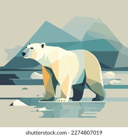 Polar bear in the north. Arctic animals in natural habitat. Flat vector illustration concept