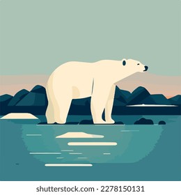 Polar bear in the north. Arctic animals in natural habitat. Flat vector illustration concept