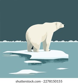 Polar bear in the north. Arctic animals in natural habitat. Flat vector illustration concept