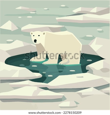 Polar bear in the north. Arctic animals in natural habitat. Flat vector illustration concept
