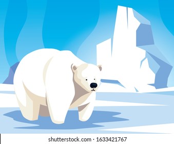 polar bear at the north pole, arctic landscape vector illustration design