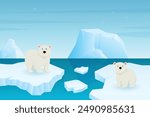 Polar bear at the North Pole glacier global warming  illustration design