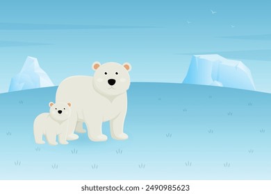 Polar bear at the North Pole glacier global warming  illustration design