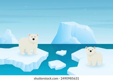 Oso polar en el glaciar del Polo Norte diseño de ilustración de calentamiento global