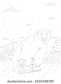 Polar bear norway line art drawing for coloring activity book interior