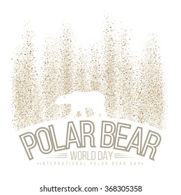 Polar bear on the background of the northern lights. International day of polar bear. Vector illustration