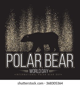 Polar bear on the background of the northern lights. International day of polar bear. Vector illustration