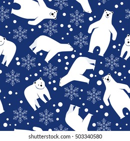 Polar Bear On A Blue Background. Seamless Pattern.