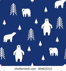 Polar bear on a blue background. Seamless pattern.