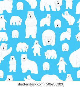 Polar bear on blue background pattern. Animal seamless pattern design. 