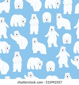 Polar bear on blue background pattern. Animal seamless pattern design. 