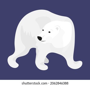 Polar bear on dark background, Winter with white bear. Vector illustration design element in flat cartoon style.