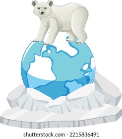 Polar bear on earth on white background illustration