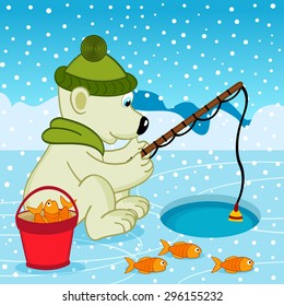 Polar bear on fishing - vector illustration, eps
