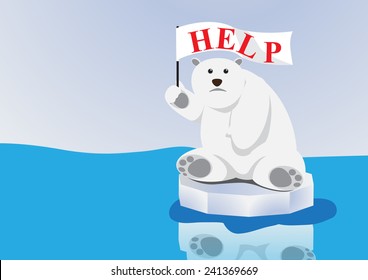 Polar Bear On Floe In Ocean Global Warming Effect