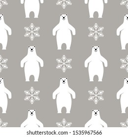 Polar bear on gray background. Christmas seamless pattern.