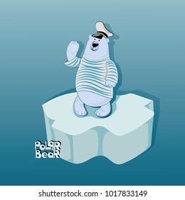 Polar bear on an ice floe. Emblem, banner, poster. Design for printing on fabric or paper. Illustration for a children's book.