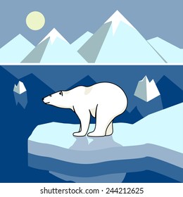 Polar bear on an ice floe, polar landscape.