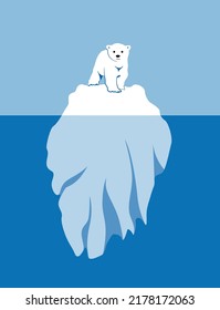 Polar bear on ice sheet. Melting icebergs and global warming. Climate change and global warming. Paris agreement for to reduce carbon or co2 emissions. Vector illustration for cover or poster. svg