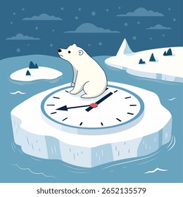 Urso polar no gelo. Ilustração vetorial em estilo plano.