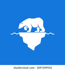 Polar bear on the iceberg logo vector template illustration. A large white arctic bear animal on the ice floe logo mark. Can be used for labels, badges, advertisements or signs.