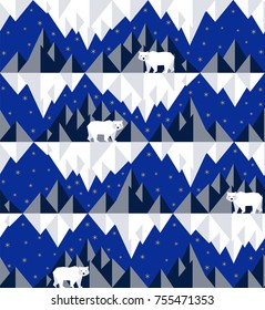 Polar Bear On Iceberg. Seamless Pattern, Low Poly Design