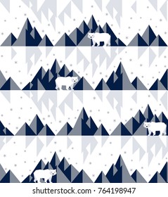 Polar bear on iceberg. Seamless pattern, low poly design