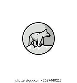 Polar bear on icy mountains, simple graphic design