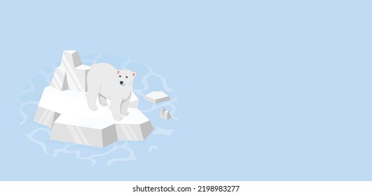 polar bear on melting ice floe in arctic sea. a polar bear is standing on rests of ice and looking to the melting ice.