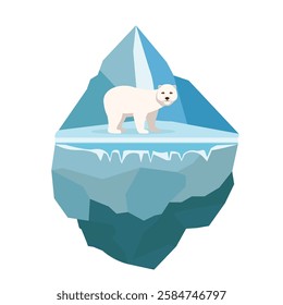 Polar bear on a melting iceberg. Consequences of global warming. Flat vector illustration. 