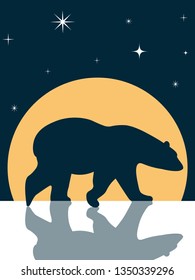 Polar bear on the moon background