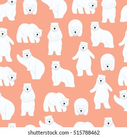 Polar bear on orange background pattern. Animal seamless pattern design. 