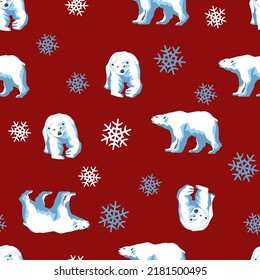 Polar bear on red seamless repeat print