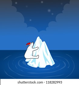 Polar bear on small iceberg in christmas night.