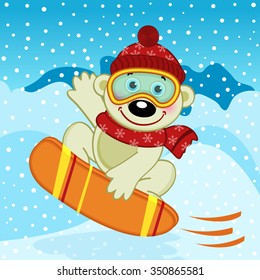 polar bear on snowboard - vector illustration, eps