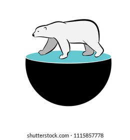 Polar bear on a sphere, ecology or global concept, vector illustration