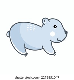 Polar bear on white background. Animal of Arctic. Vector doodle illustration for kids.