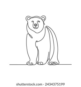 A polar bear one line continuous vector art. Minimalist doodle design on a white background. Template, contour, single line simple artwork.