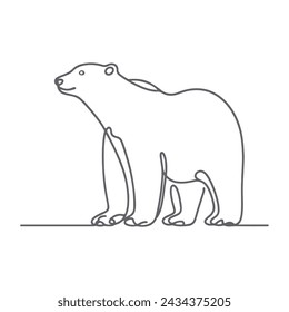 Un oso polar con una línea de arte vectorial continuo. Diseño minimalista de garabatos sobre fondo blanco. Plantilla, contorno, ilustración simple de una sola línea.