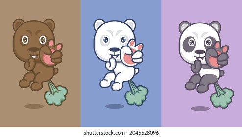 polar bear panda cute cartoon bear ejecting with fart power .vector illustration for mascot logo or sticker