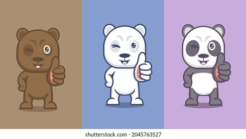 polar bear panda cute cartoon bear giving a like sign .vector illustration for mascot logo or sticker