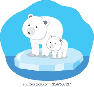 Polar bear parent and child on drift ice