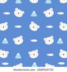 Polar bear pattern. Cute animal flat style cartoon. Can be used for wallpaper, fabric print, children room interior and paper wrapping