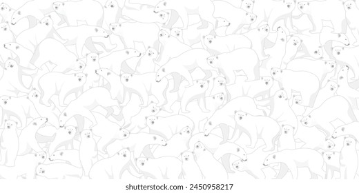 Polar bear pattern with gray color outline childish style on white background vector illustration.