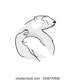 Polar bear pattern on white background. Bear character drawing. Bear vector