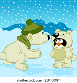 polar bear penguin dressed as bear  -  vector illustration, eps